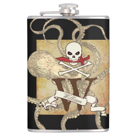 Jolly Roger Monogram Initiaal Heupfles (Voorkant)