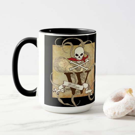 Jolly Roger Monogram Initiaal Mok (Met donut)
