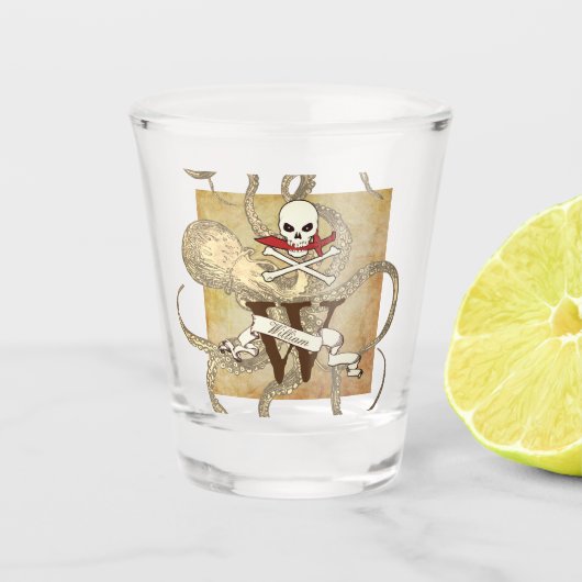 Jolly Roger Monogram Initiaal Shot Glas (Voorkant)