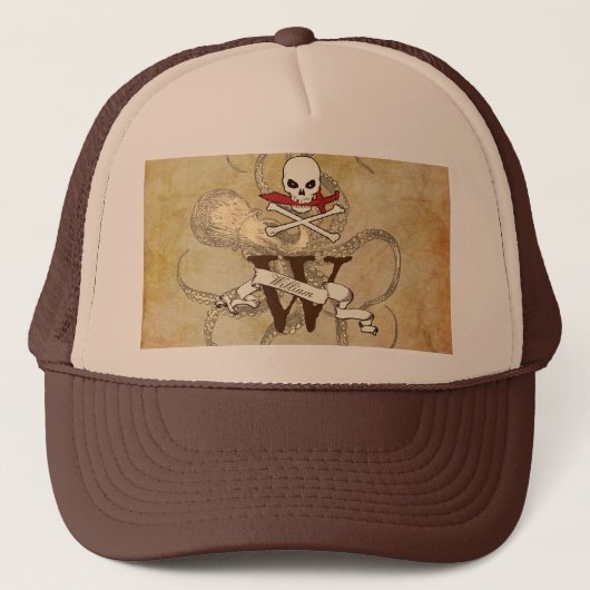 Jolly Roger Monogram Initiaal Trucker Pet (Voorkant)