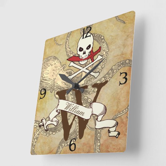 Jolly Roger Monogram Initiaal Vierkante Klok (Hoek)
