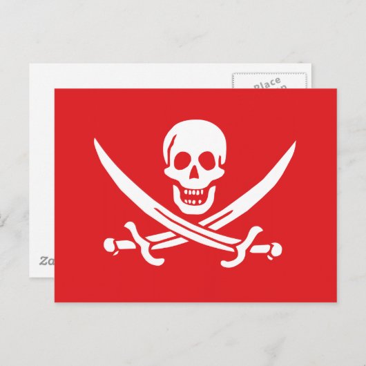 Jolly Roger of Calico Jack Rackham (RED) Briefkaart (Voorkant / Achterkant)