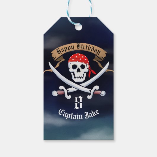 Jolly Roger Piraat Verjaardagsfeest Favor Cadeaulabel (Voorkant)