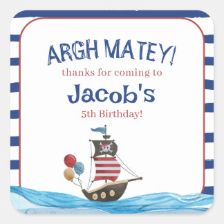 Jolly Roger Pirate Ahoy Matey Verjaardagsfeestje g Vierkante Sticker