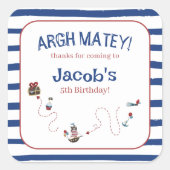Jolly Roger Pirate Ahoy Matey Verjaardagsfeestje Vierkante Sticker (Voorkant)