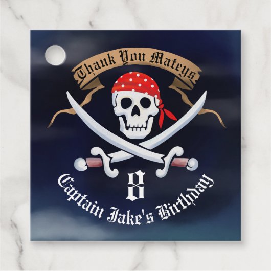 Jolly Roger Pirate Birthday Party Bedankjes Labels (Voorkant)