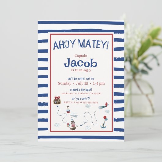 Jolly Roger Pirate Birthday Party Kaart (Staand voorkant)
