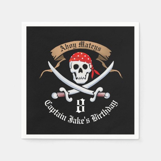 Jolly Roger Pirate Birthday Party Servet (Voorkant)