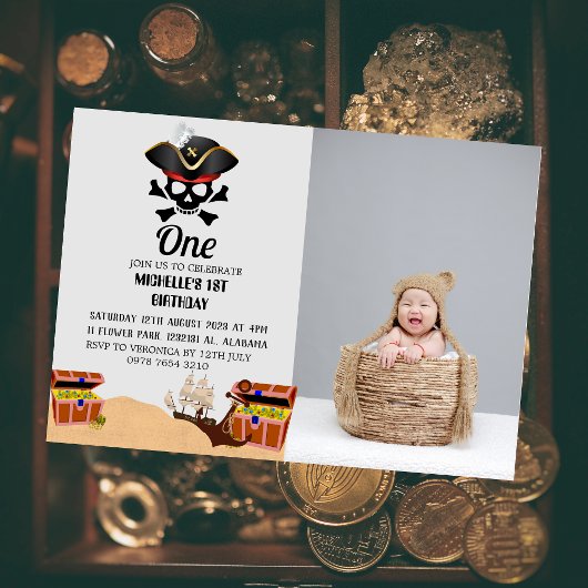 Jolly Roger Pirate | Eenvoudige eerste verjaardag Kaart