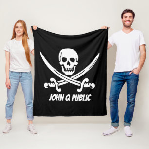Jolly Roger Pirate Flag w/ Name Fleece Deken