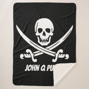 Jolly Roger Pirate Flag w/ Name Sherpa Deken