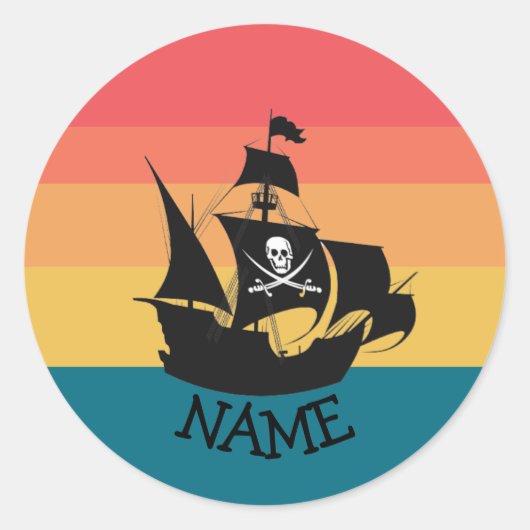 Jolly Roger Pirate Party Ship Ronde Sticker (Voorkant)
