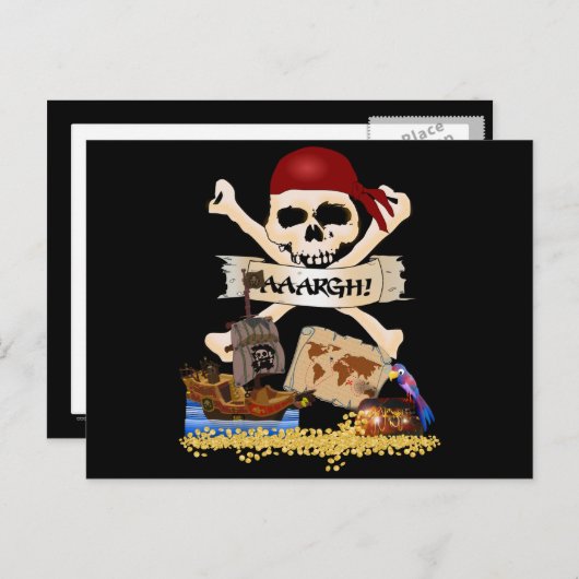 Jolly Roger, Pirate Ship & Pirate's Chest Briefkaart (Voorkant / Achterkant)