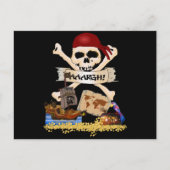 Jolly Roger, Pirate Ship & Pirate's Chest Briefkaart (Voorkant)