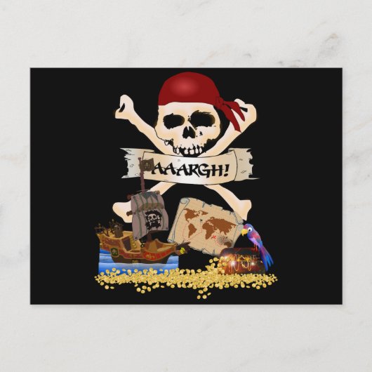 Jolly Roger, Pirate Ship & Pirate's Chest Briefkaart (Voorkant)