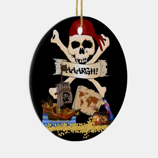 Jolly Roger, Pirate Ship & Pirate's Chest Keramisch Ornament (Rechts)