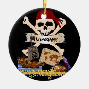 Jolly Roger, Pirate Ship & Pirate's Chest Keramisch Ornament