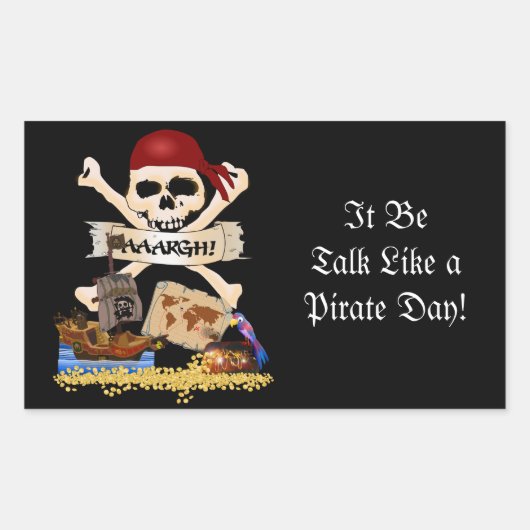 Jolly Roger, Pirate Ship & Pirate's Chest Rechthoekige Sticker (Voorkant)