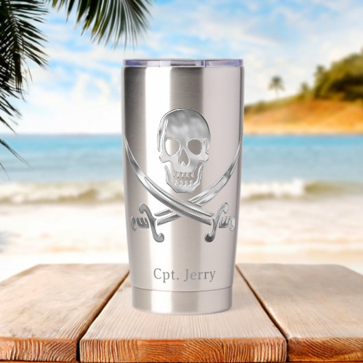 Jolly Roger Pirate Silver Custom Geïsoleerde Drinkbeker (Strand (Gedraaid)  )