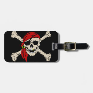 Jolly Roger Pirate Skull Botten Red Bandanna Bagagelabel