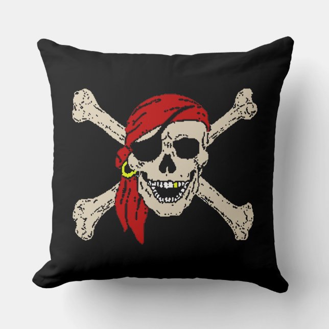 Jolly Roger Pirate Skull Botten Red Bandanna Grote Kussen (Voorkant)