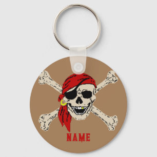 Jolly Roger Pirate Skull Botten Red Bandanna Keych Sleutelhanger