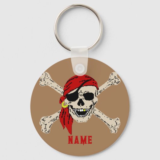 Jolly Roger Pirate Skull Botten Red Bandanna Keych Sleutelhanger (Voorkant)