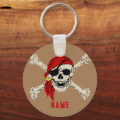 Jolly Roger Pirate Skull Botten Red Bandanna Keych Sleutelhanger (Voorkant)