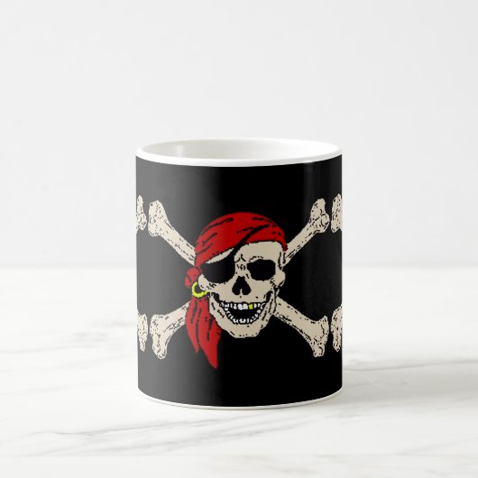 Jolly Roger Pirate Skull Botten Red Bandanna Koffiemok (Center)