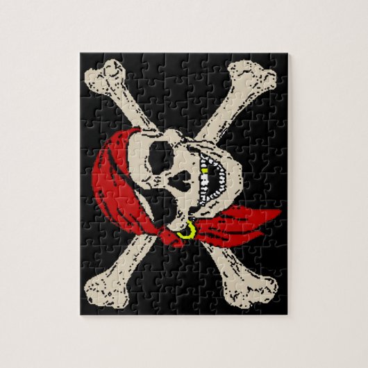 Jolly Roger Pirate Skull Botten Red Bandanna Legpuzzel (Verticaal)
