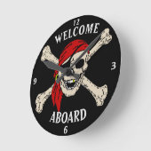 Jolly Roger Pirate Skull Botten Red Bandanna Round Ronde Klok (Hoek)