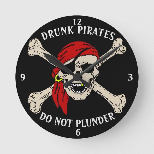 Jolly Roger Pirate Skull Botten Red Bandanna Round Ronde Klok (Voorkant)