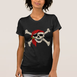 Jolly Roger Pirate Skull Botten Red Bandanna T-shirt