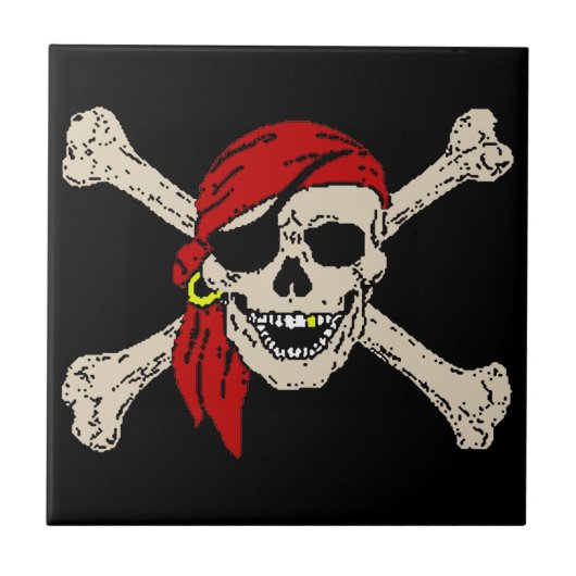 Jolly Roger Pirate Skull Botten Red Bandanna Tegeltje (Voorkant)
