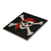 Jolly Roger Pirate Skull Botten Red Bandanna Tegeltje (Zijkant)