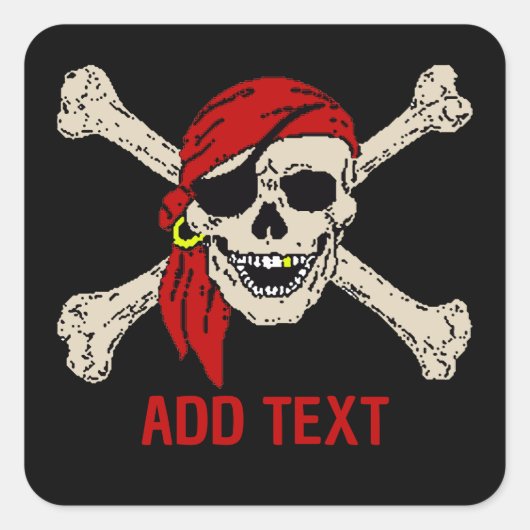 Jolly Roger Pirate Skull Botten Red Bandanna Vierkante Sticker (Voorkant)