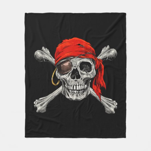 Jolly Roger Pirate Skull Crossbones Halloween Cost Fleece Deken (Voorkant)