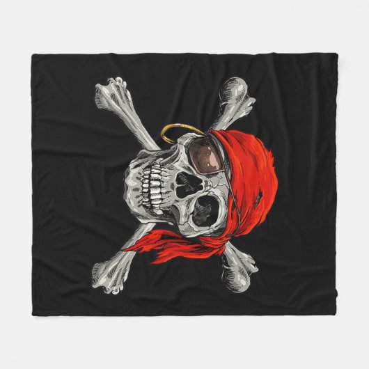 Jolly Roger Pirate Skull Crossbones Halloween Cost Fleece Deken (Voorkant (Horizontaal))