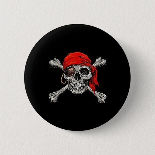 Jolly Roger Pirate Skull Crossbones Halloween Cost Ronde Button 5,7 Cm (Voorkant)