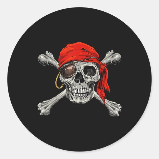 Jolly Roger Pirate Skull Crossbones Halloween Cost Ronde Sticker (Voorkant)