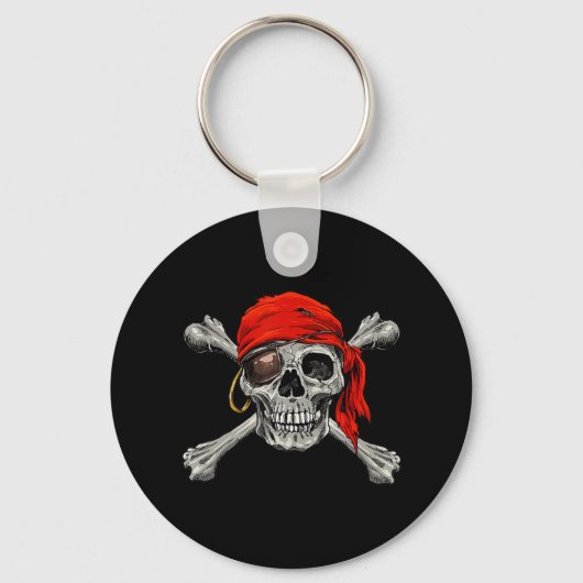 Jolly Roger Pirate Skull Crossbones Halloween Cost Sleutelhanger (Voorkant)