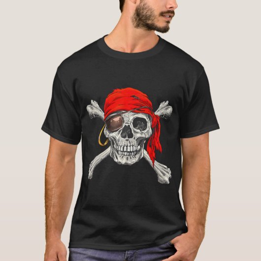 Jolly Roger Pirate Skull Crossbones Halloween T-shirt (Voorkant)
