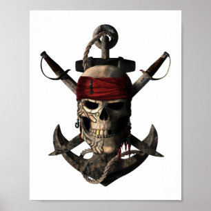 Jolly Roger Pirate Skull en Swords Sailing Anchor Poster