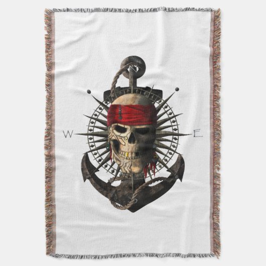 Jolly Roger Pirate Skull Sailing Compass Anchor Deken (Voorkant Verticaal)