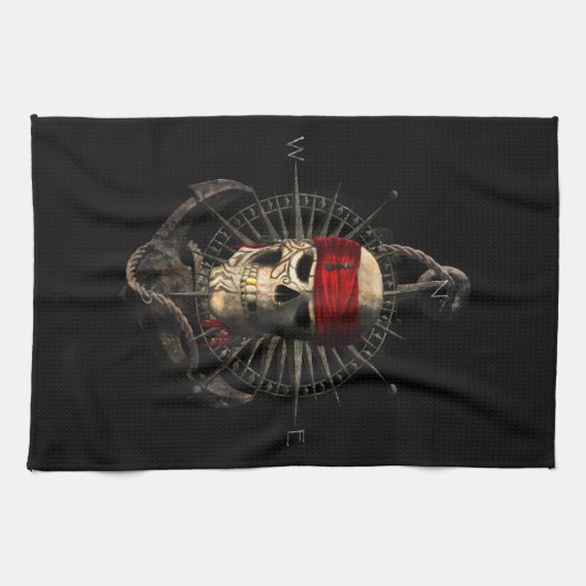 Jolly Roger Pirate Skull Sailing Compass Anchor Theedoek (Horizontaal)