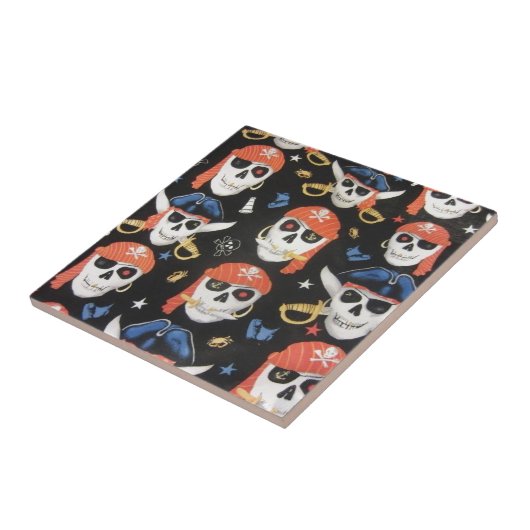 Jolly Roger Pirate Skulls Tegeltje (Zijkant)