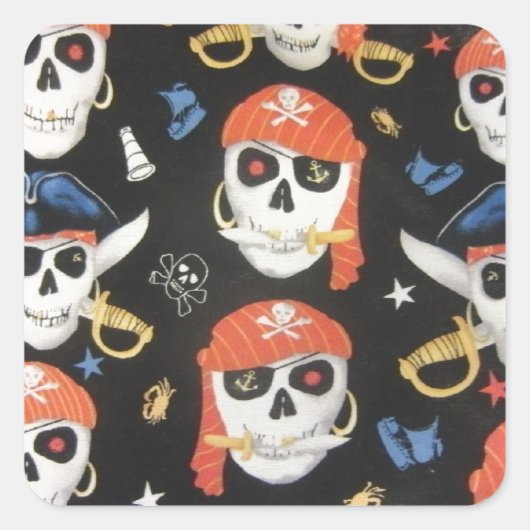 Jolly Roger Pirate Skulls Vierkante Sticker (Voorkant)