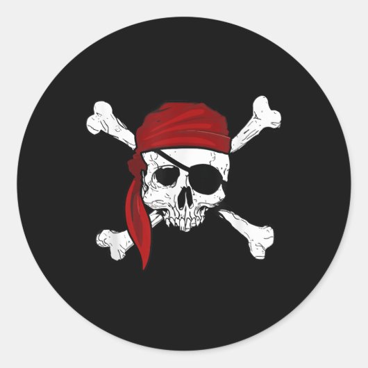 Jolly Roger Pirate T-shirt Fun Pirates Skull and C Ronde Sticker (Voorkant)