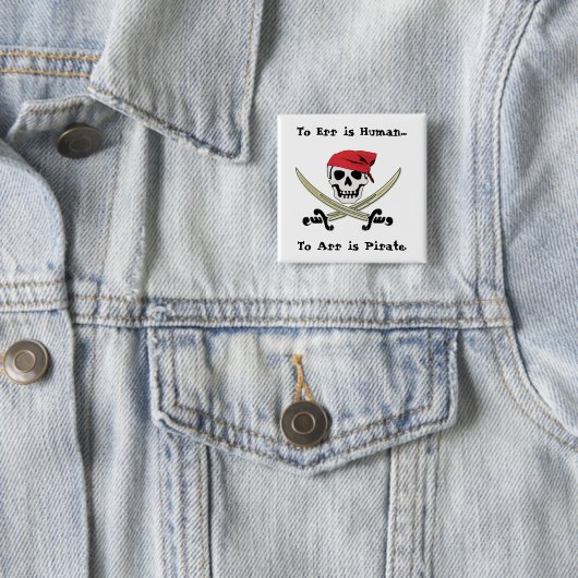 Jolly Roger Pirate Talk Pin Button (In situ)