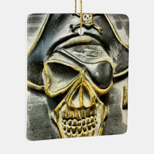 Jolly Roger Pirate Treasure Chest Keramisch Ornament (Rechts)